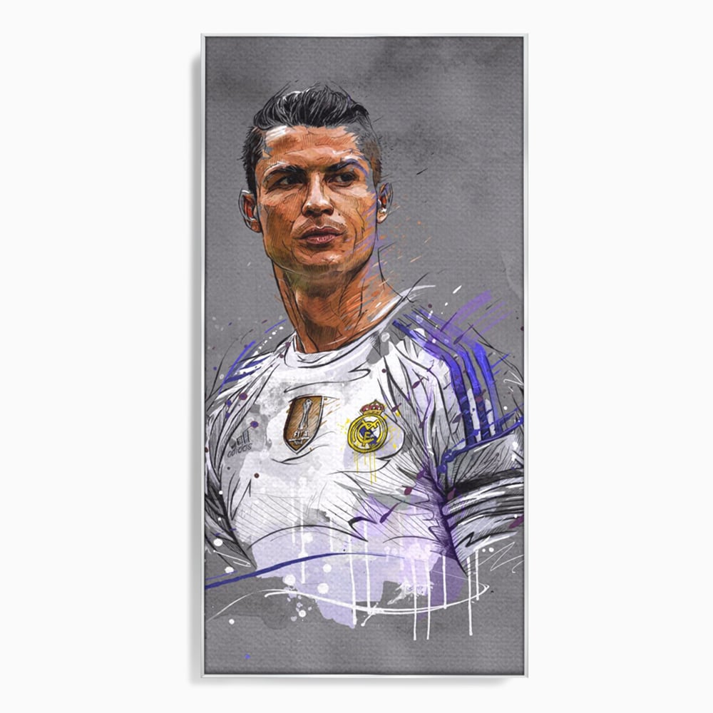 Tablou canvas cu tablou canvas cu cristiano ronaldo in tricoul real madrid, in rama de aluminiu argintiu